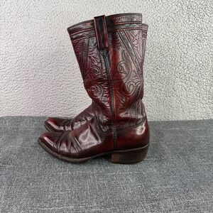 Lucchese Cowboy Boots Mens 9D Burgundy Black Cherry Leather Western Pointed 7106